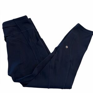 Lululemon Navy Blue leggings wide hidden back pocket and side pockets size 4